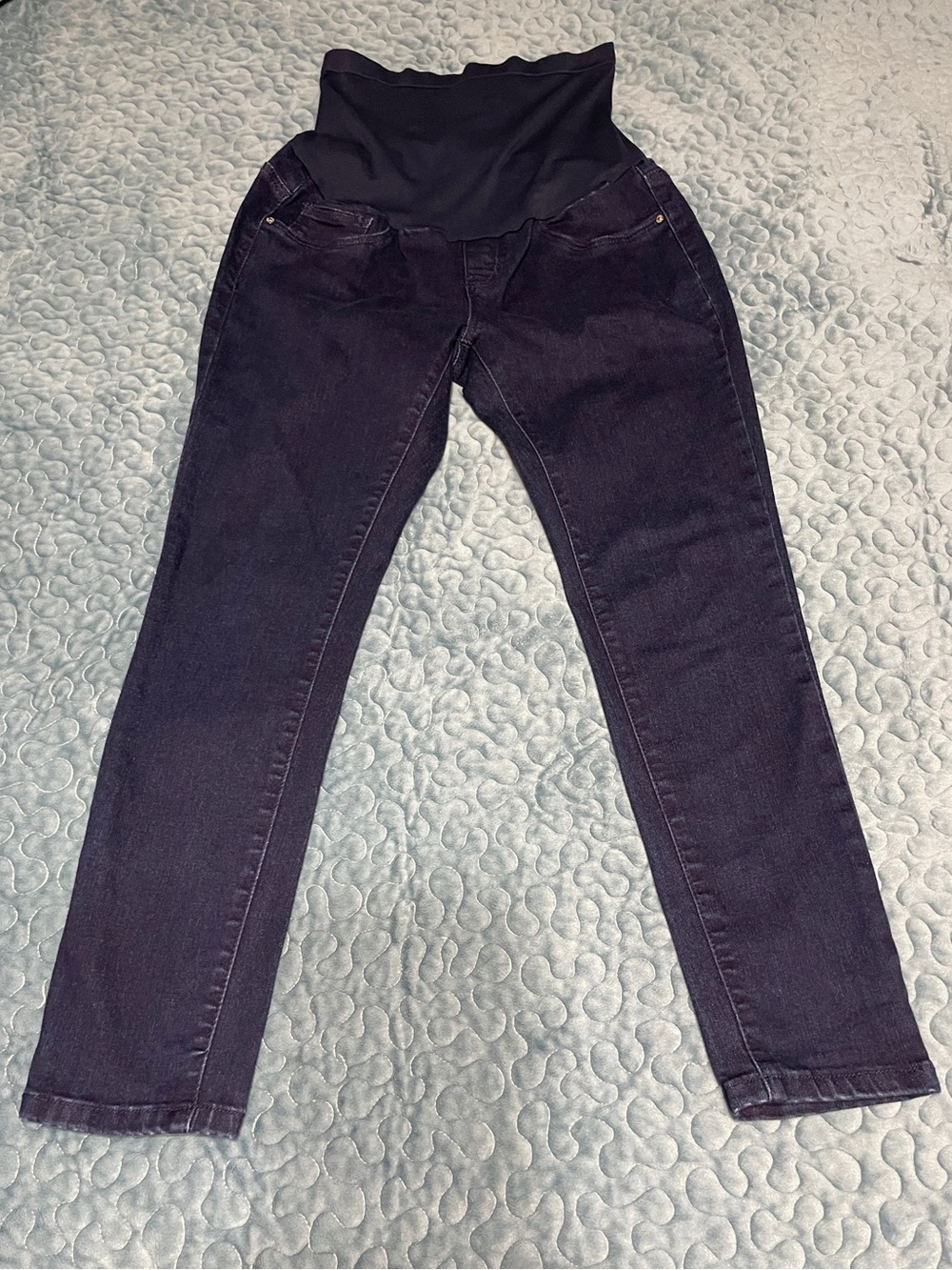 Bella Vida Maternity Pants Sz Large 5 Pocket Dark Blue Pull-On *Repair* Look New